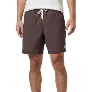 Vuori Brown Elastic Waist Shorts with Patch Detail
